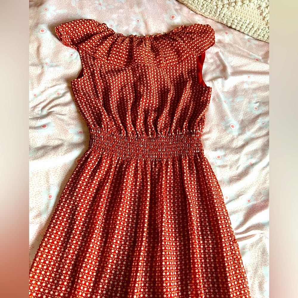 Max Studio Rust/Brick Red Patterned Maxi Dress Ru… - image 2